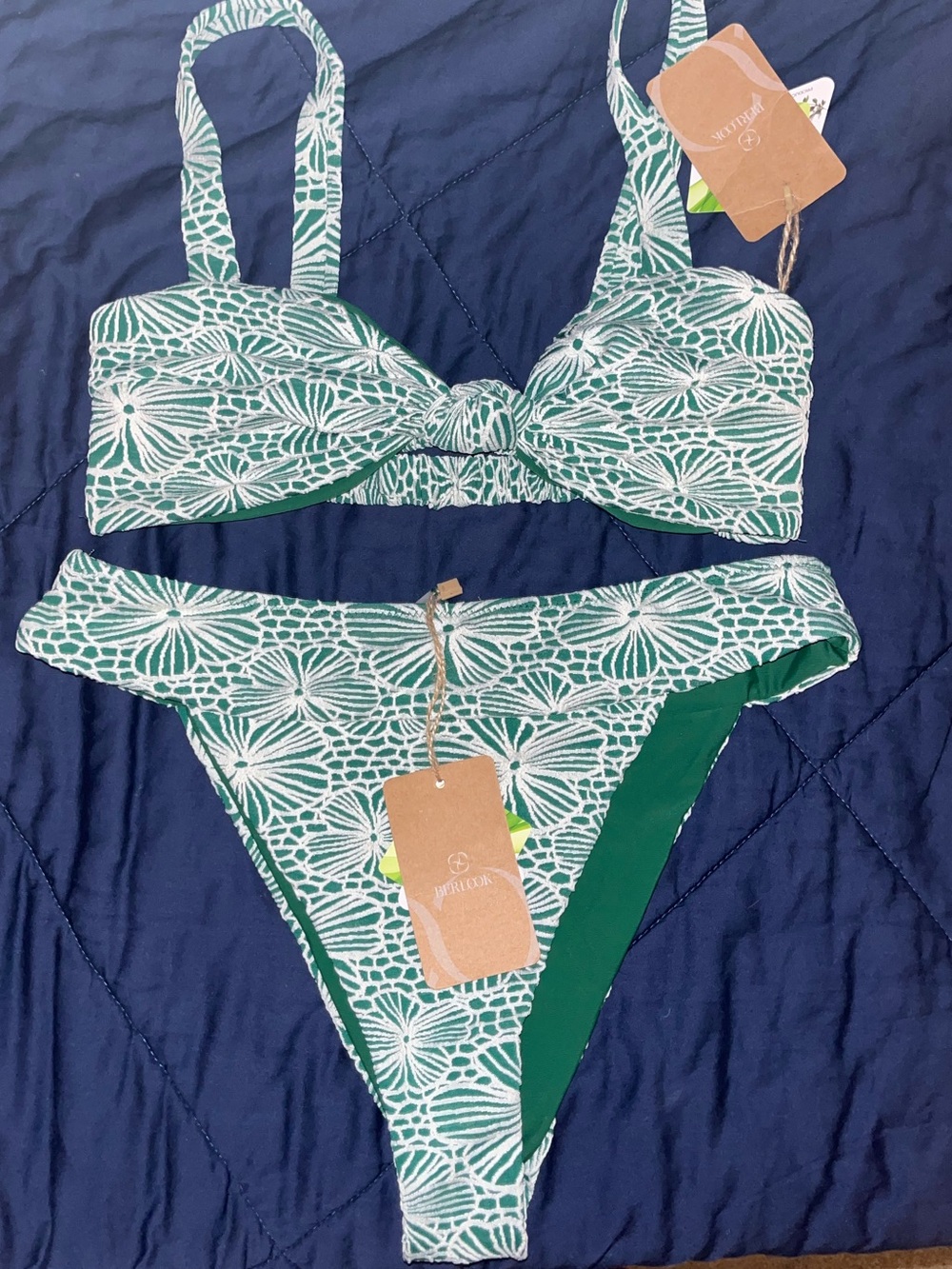 Women's Green Floral Bikini Set with Twist Front Top